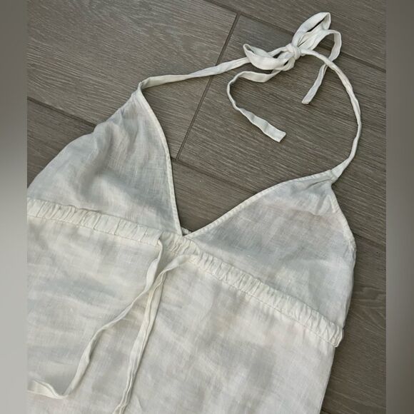 Diane Von Furstenberg Y2K White 100% Linen Embroidered Halter Dress Size Medium - Picture 2 of 6
